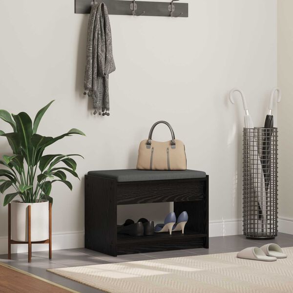 vidaXL Klupa za hodnik s jastukom s policom Crni Hrast 63 x 38 x 45 cm