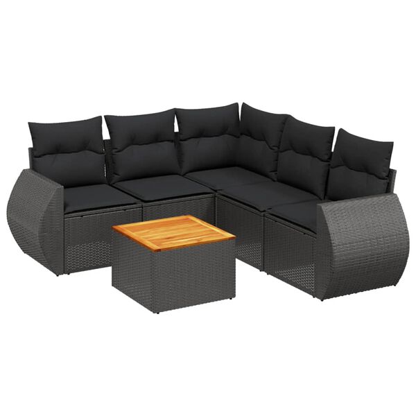 vidaXL 6-dijelni set vrtnih sofa s jastucima crni od poliratana