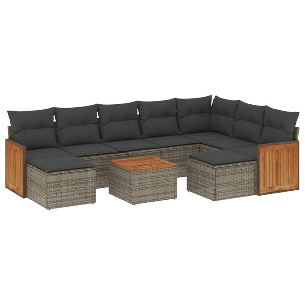 vidaXL 10-dijelni set vrtnih sofa od poliratana s jastucima sivi