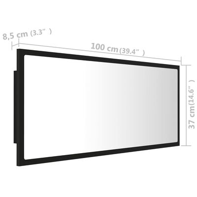 vidaXL LED kupaonsko ogledalo crno 100x8,5x37 cm akrilno