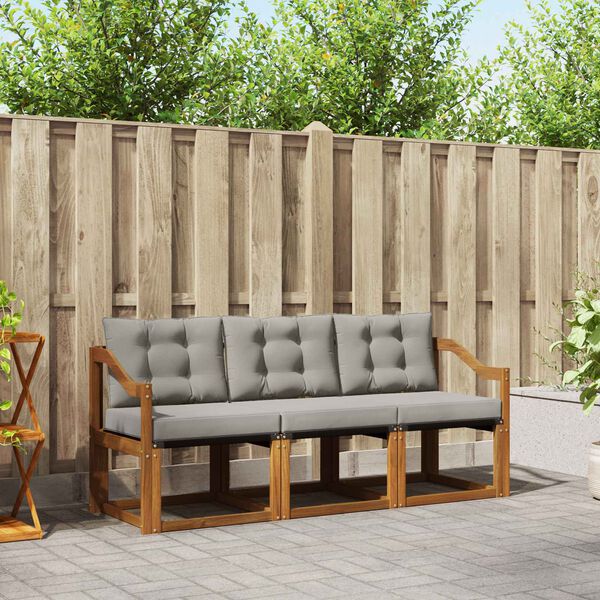 vidaXL Set vanjskih sofa s jastukom 3 pcs Prirodna i svijetlo siva