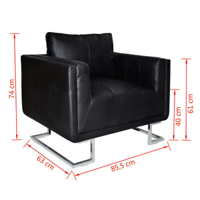 vidaXL Kockasta fotelja od umjetne kože s kromiranim nogama crna