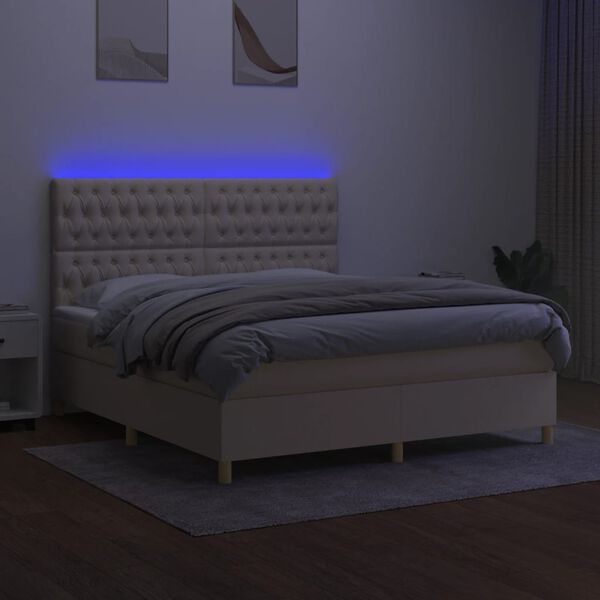 vidaXL Krevet box spring s madracem LED krem 180x200 cm od tkanine