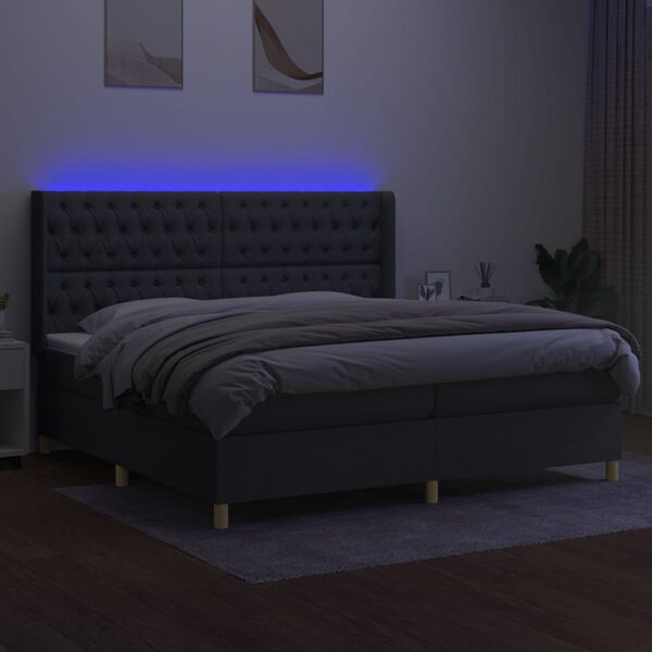 vidaXL Krevet box spring s madracem LED tamnosivi 200x200 cm tkanina