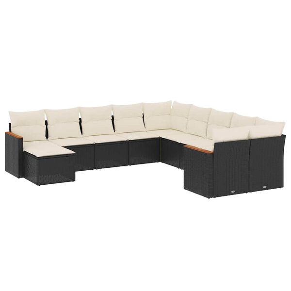 vidaXL 11-dijelni set vrtnih sofa od poliratana s jastucima crni
