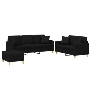 vidaXL 3-dijelni set sofa s jastucima crni od mikrovlakana