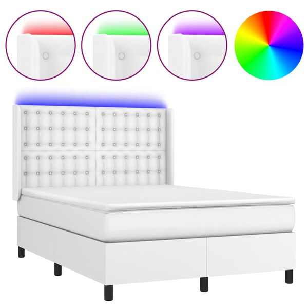 vidaXL Krevet box spring s madracem LED bijeli 140x190 cm umjetna koža