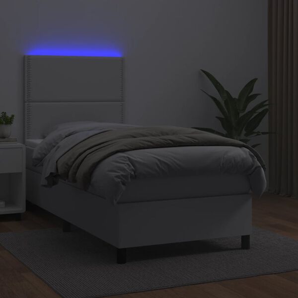 vidaXL Krevet box spring s madracem LED bijeli 90x190 cm umjetna koža