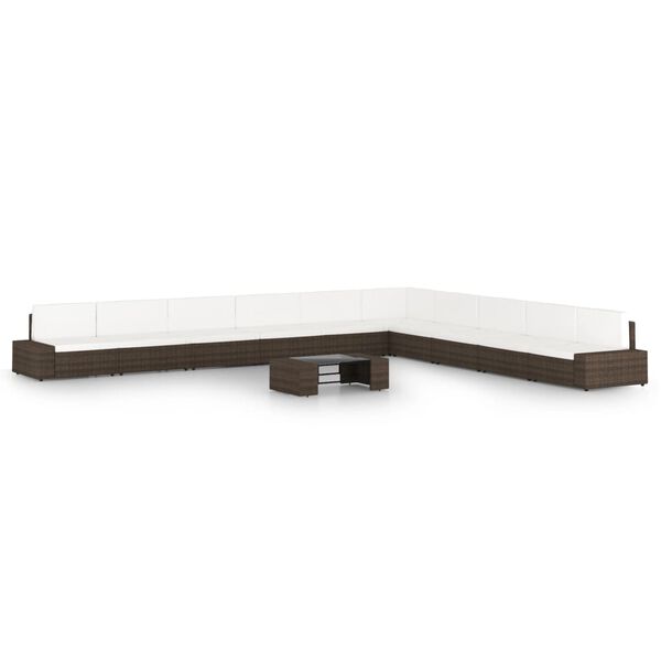 vidaXL 11-dijelna vrtna garnitura od poliratana s jastucima smeđa