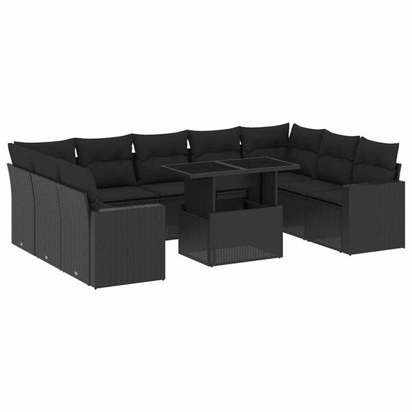 vidaXL 10-dijelni set vrtnih sofa s jastucima crni od poliratana