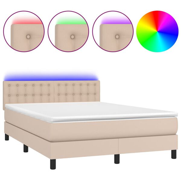 vidaXL Krevet box spring madrac LED cappuccino 140x200cm umjetna koža