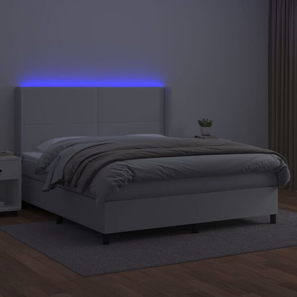 vidaXL Krevet box spring s madracem LED bijeli 180x200 cm umjetna koža
