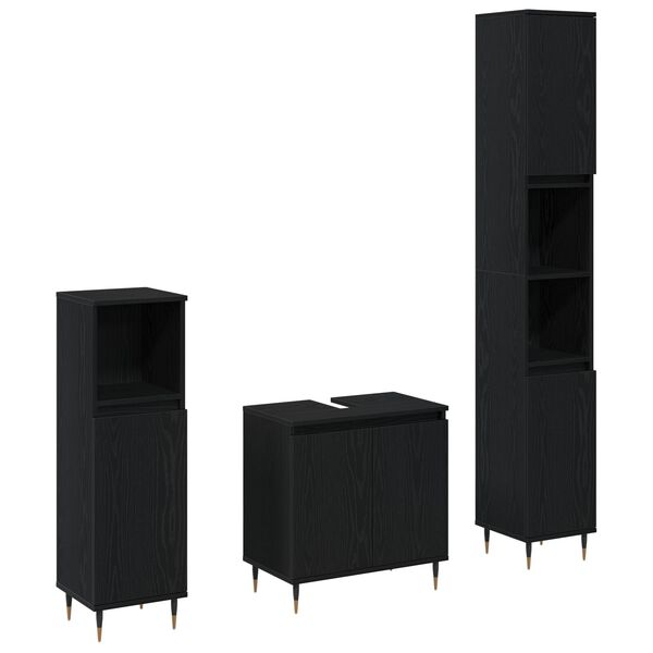 vidaXL Set namještaja za kupaonicu 3 pcs Crni hrast 30 x 30 x 190 cm