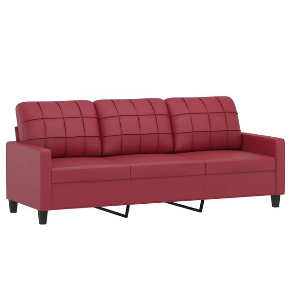 vidaXL 3-dijelni set sofa s jastucima boja vina od umjetne kože
