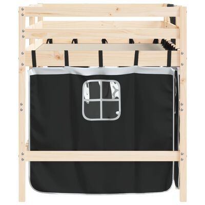 vidaXL Dječji krevet na kat i zavjese crno-bijeli 80 x 200 cm borovina