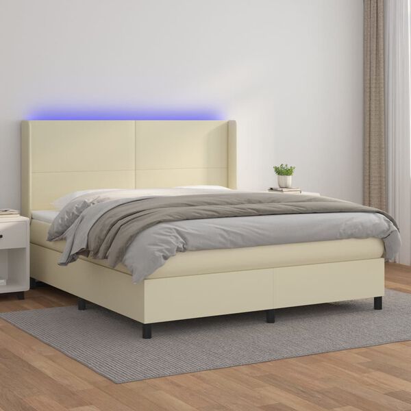 vidaXL Krevet box spring s madracem LED krem 160x200cm od umjetne kože