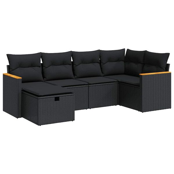 vidaXL 6-dijelni set vrtnih sofa s jastucima crni od poliratana