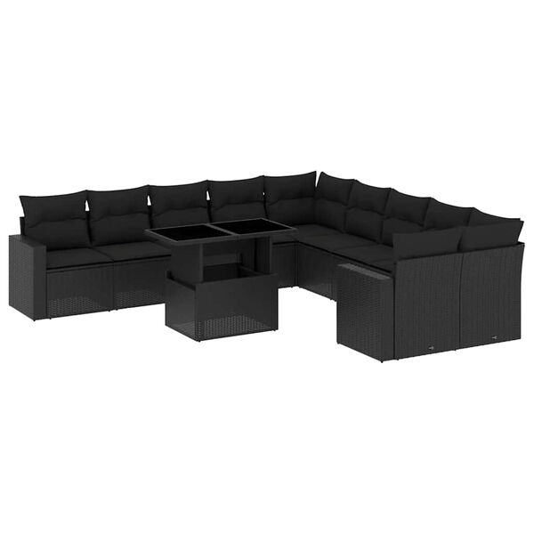vidaXL 11-dijelni set vrtnih sofa od poliratana s jastucima crni