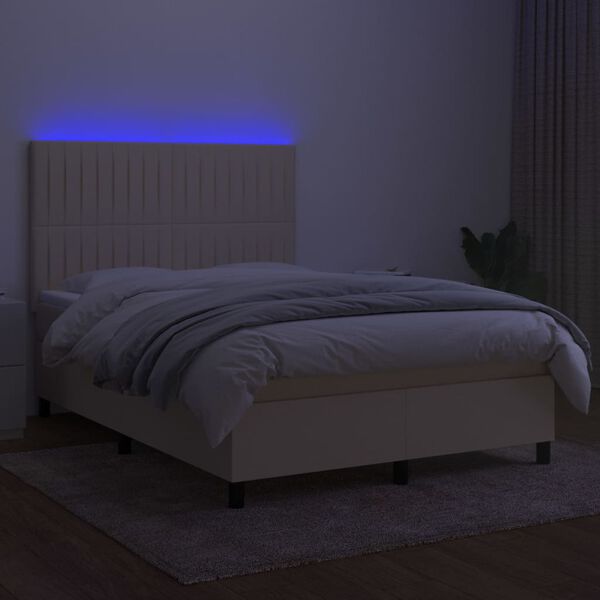 vidaXL Krevet box spring s madracem LED krem 140x200 cm od tkanine