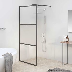 vidaXL Pregrada za tu&scaron; 80 x 195 cm s napola mutnim staklom ESG crna