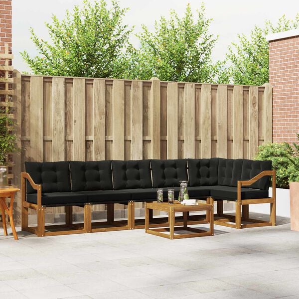 vidaXL Set vanjskih sofa s jastukom 7 pcs Prirodna i crna