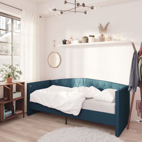 vidaXL Dnevni ležaj s madracem i USB-om plavi bar&scaron;unasti 90 x 200 cm