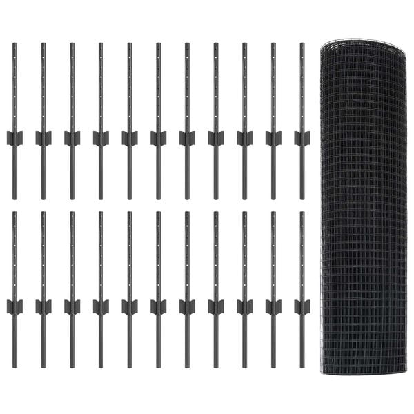 vidaXL Ograda s postovima Siva 0,4 x 50 m Čelik i PVC