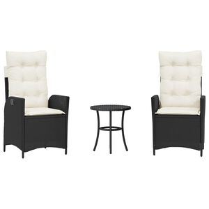 vidaXL 3-dijelni bistro set s jastucima crni od poliratana