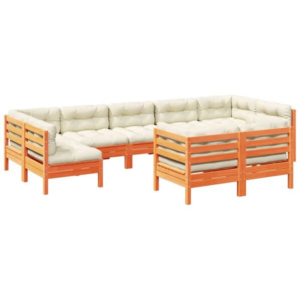 vidaXL 9-dijelni set vrtnih sofa s jastucima voštano smeđi od borovine