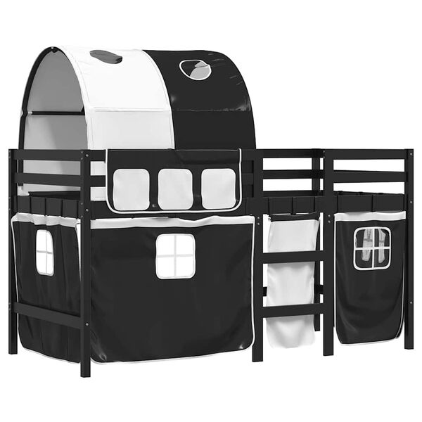 vidaXL Dječji krevet na kat s tunelom crno-bijeli 90 x 190 cm borovina