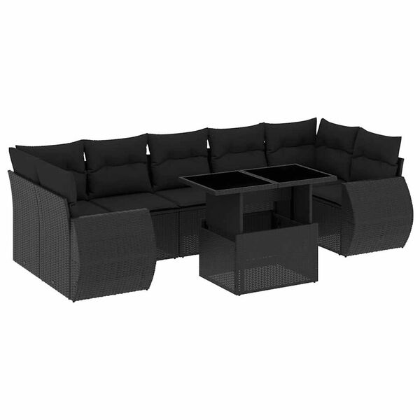 vidaXL 8-dijelni set vrtnih sofa od poliratana s jastucima crni