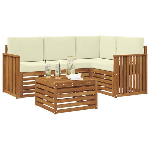 vidaXL Set vanjskih sofa 5 pcs Prirodna i krem Čvrsto drvo akacije