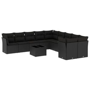 vidaXL 11-dijelni set vrtnih sofa od poliratana s jastucima crni