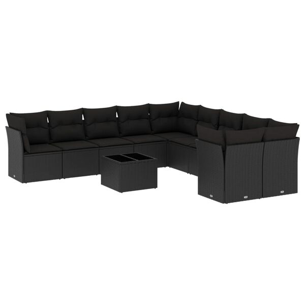 vidaXL 11-dijelni set vrtnih sofa od poliratana s jastucima crni