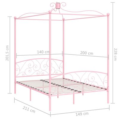 vidaXL Okvir za krevet s nadstrešnicom ružičasti metalni 140 x 200 cm