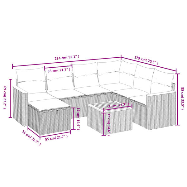 vidaXL 8-dijelni set vrtnih sofa od poliratana s jastucima crni