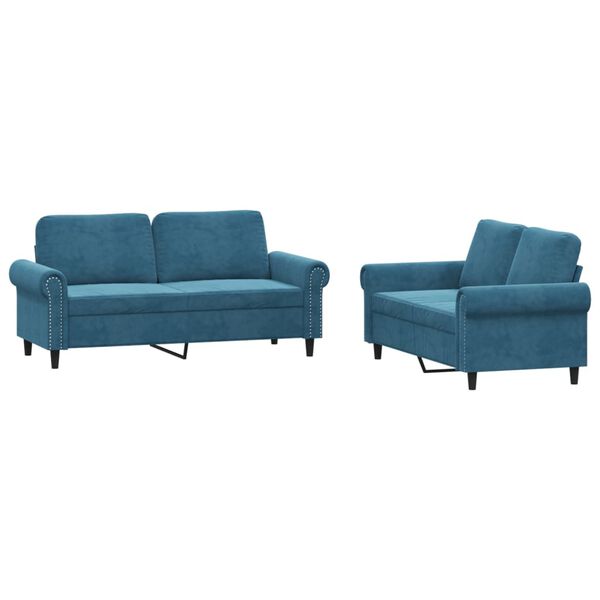 vidaXL 2-dijelni set sofa s jastucima plavi bar&scaron;unasti