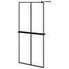 vidaXL Pregrada za tu&scaron; s policom crna 90x195 cm staklo ESG i aluminij