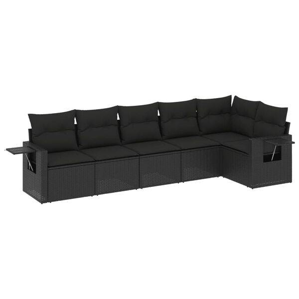 vidaXL 6-dijelni set vrtnih sofa s jastucima crni od poliratana