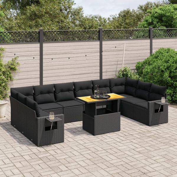 vidaXL 11-dijelni set vrtnih sofa od poliratana s jastucima crni