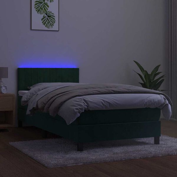 vidaXL Krevet box spring s madracem LED tamnozeleni 90x190 cm bar&scaron;un