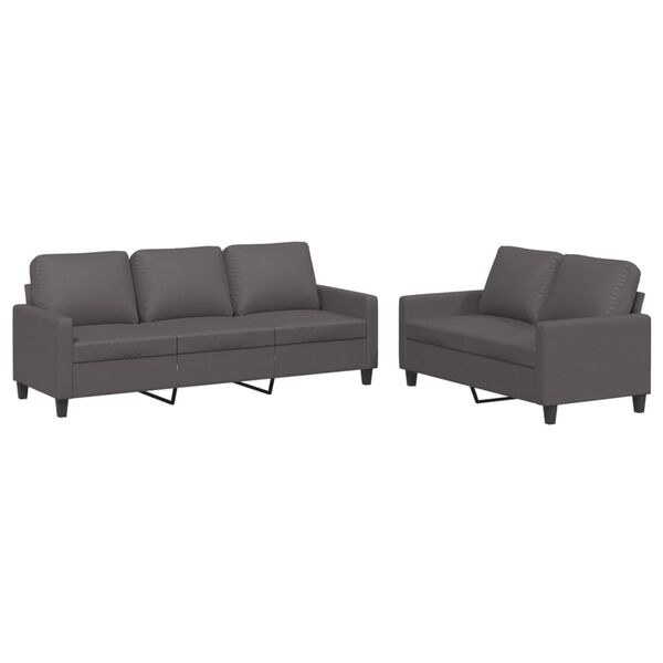 vidaXL 2-dijelni set sofa s jastucima sivi od umjetne kože
