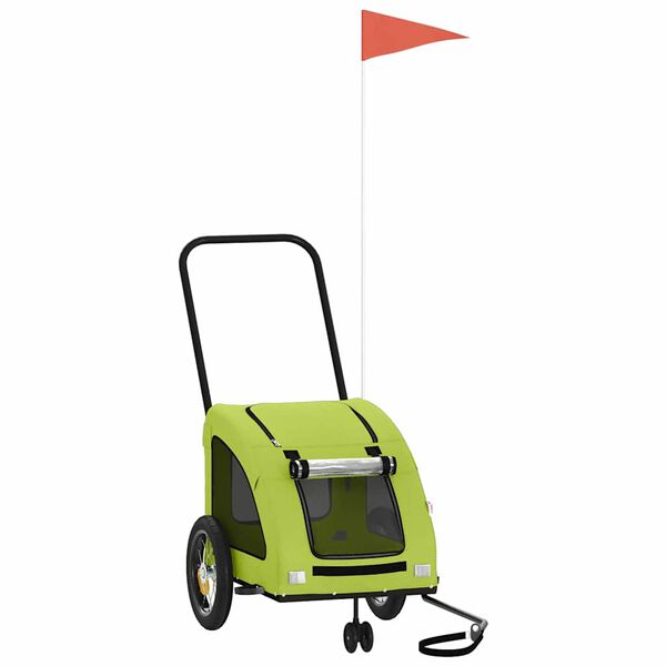 vidaXL Prikolica za bicikl za ljubimce zelena od tkanine i željeza