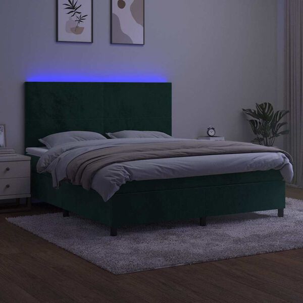 vidaXL Krevet box spring s madracem LED tamnozeleni 160x200 cm bar&scaron;un