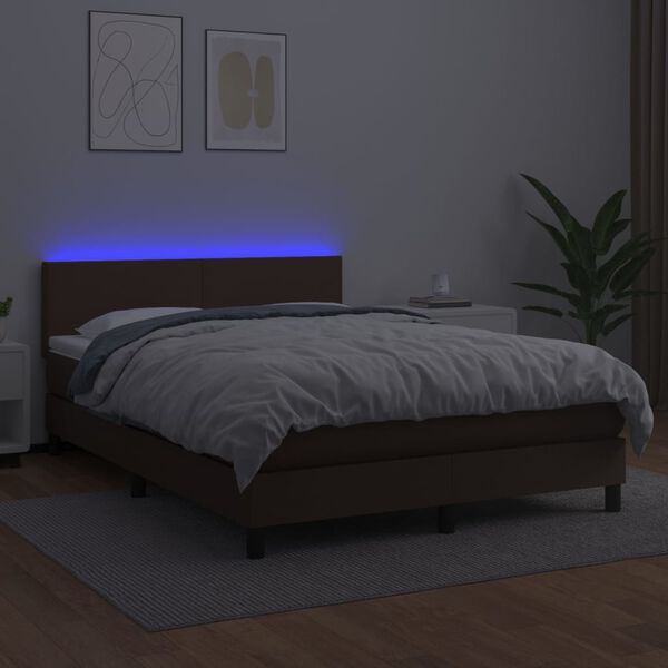 vidaXL Krevet box spring s madracem LED smeđi 140x200 cm umjetna koža