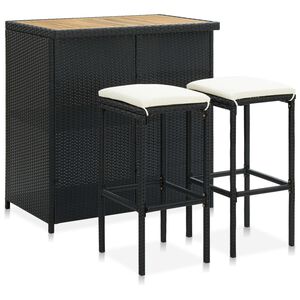 vidaXL 3-dijelni barski set od poliratana crni