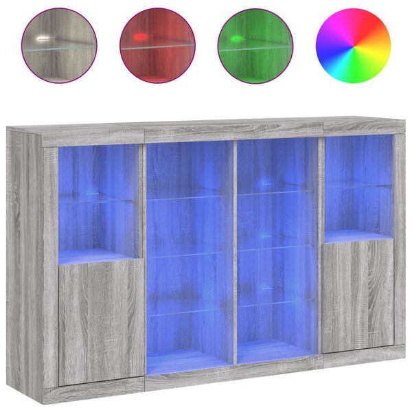 vidaXL Komode s LED svjetlima 3 kom boja sivog hrasta