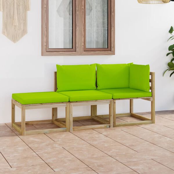 vidaXL 3-dijelna vrtna garnitura s jarkozelenim jastucima