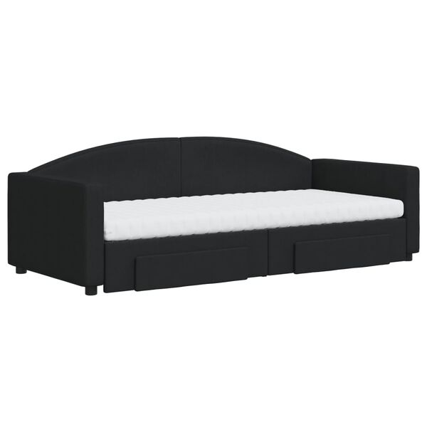 vidaXL Dnevni krevet na razvlačenje s ladicama crni 90x200 cm tkanina