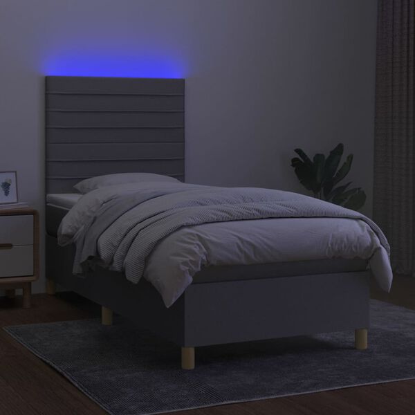 vidaXL Krevet box spring s madracem LED svjetlosivi 90x190 cm tkanina
